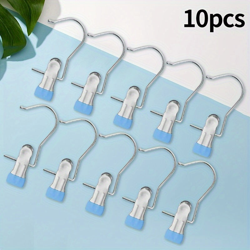 Set of 10 Stainless Steel Clothes Hangers with Hooks and Clips for Laundry and Closet Organization