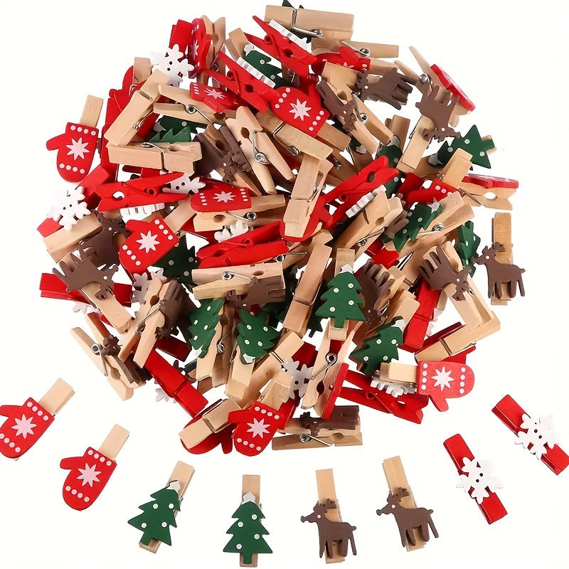 20-Pack Wooden Christmas Clothespins for Photos and Decorations with Holiday Shapes