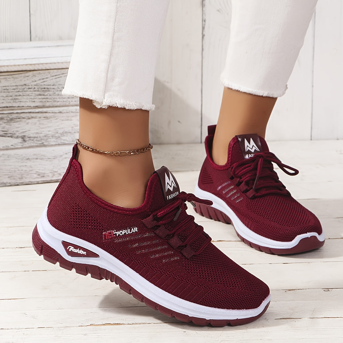 Women's Black Knit Mesh Sneakers with Lace-Up Closure and Dual-Layer Sole