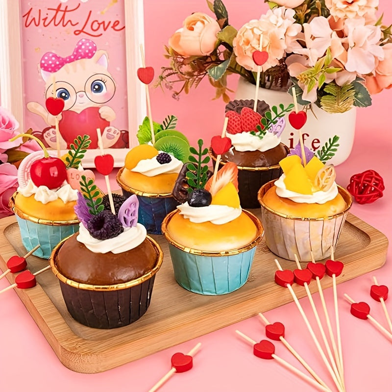 100 коктейльных шпажек в виде красного сердца из бамбука, идеально подходящих для свадеб, дней рождения, Рождества, Дня благодарения и новогодних вечеринок.