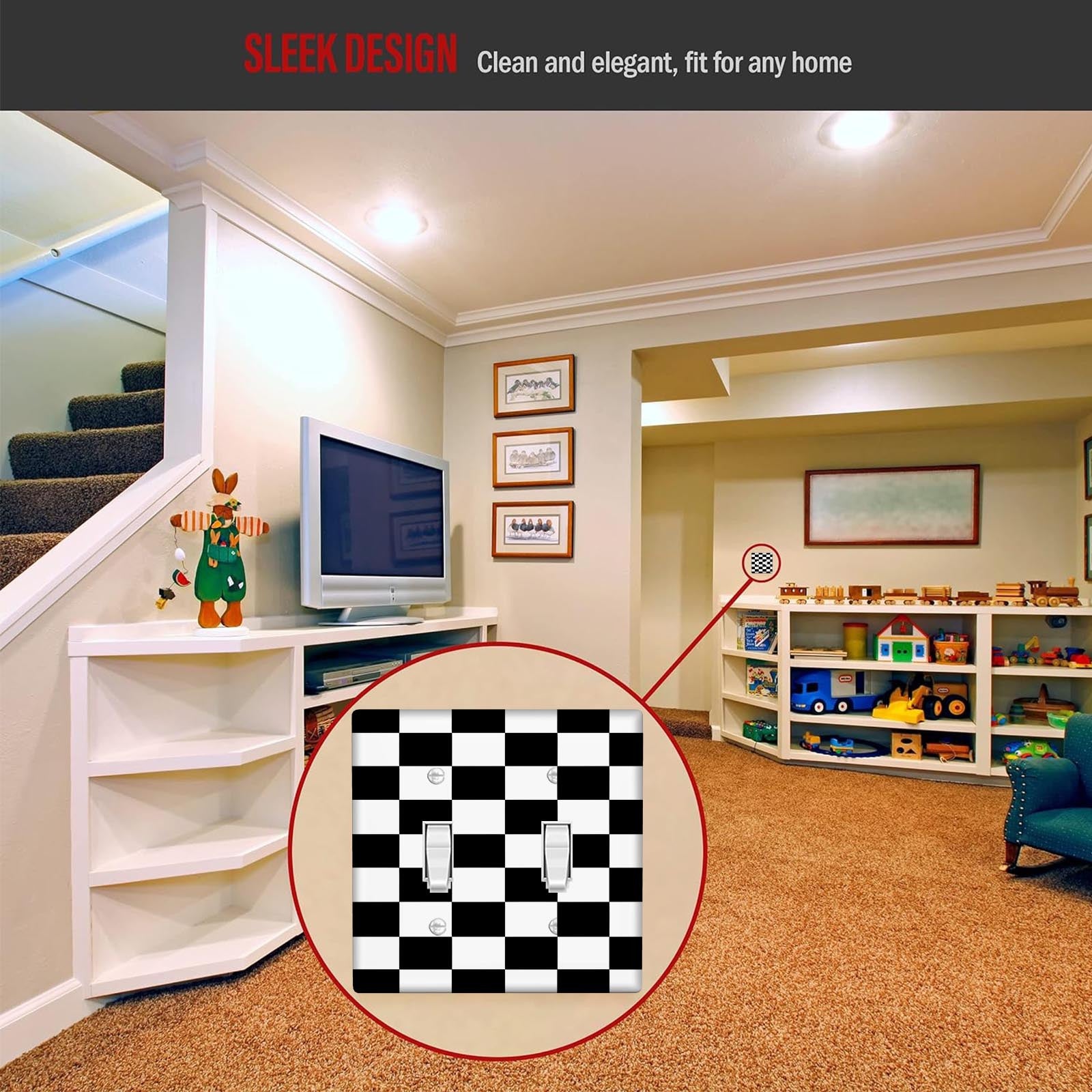 Checkerboard Pattern Switch Plate Cover for 1 or 2 Gang Switches Easy to Clean Suitable for Classrooms and Bedrooms