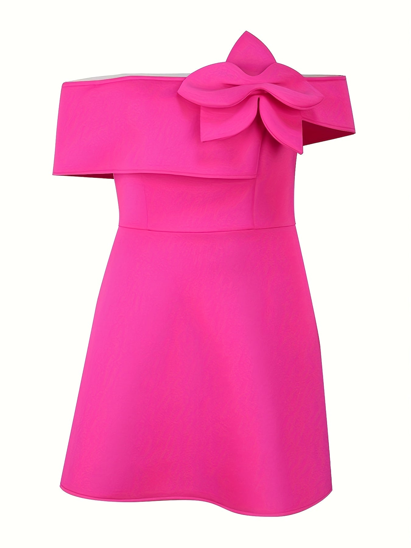 Plus Size Women's Off Shoulder Fuchsia Ruffle Mini Dress Sleeveless Flare