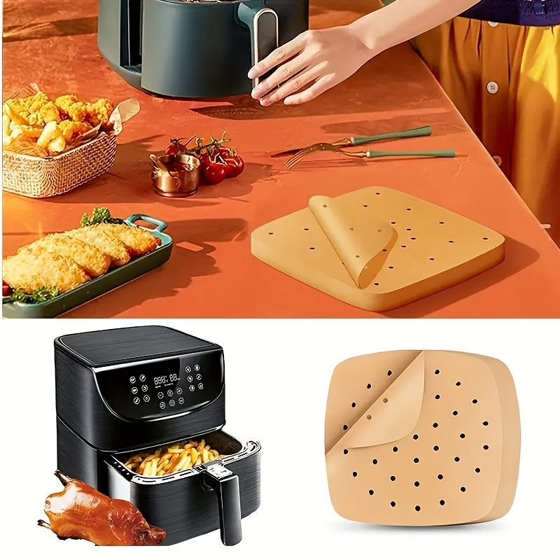Pack of 50 100 Unbleached Heavy-Duty Perforated Parchment Paper Liners for Air Fryer Oven Steamer