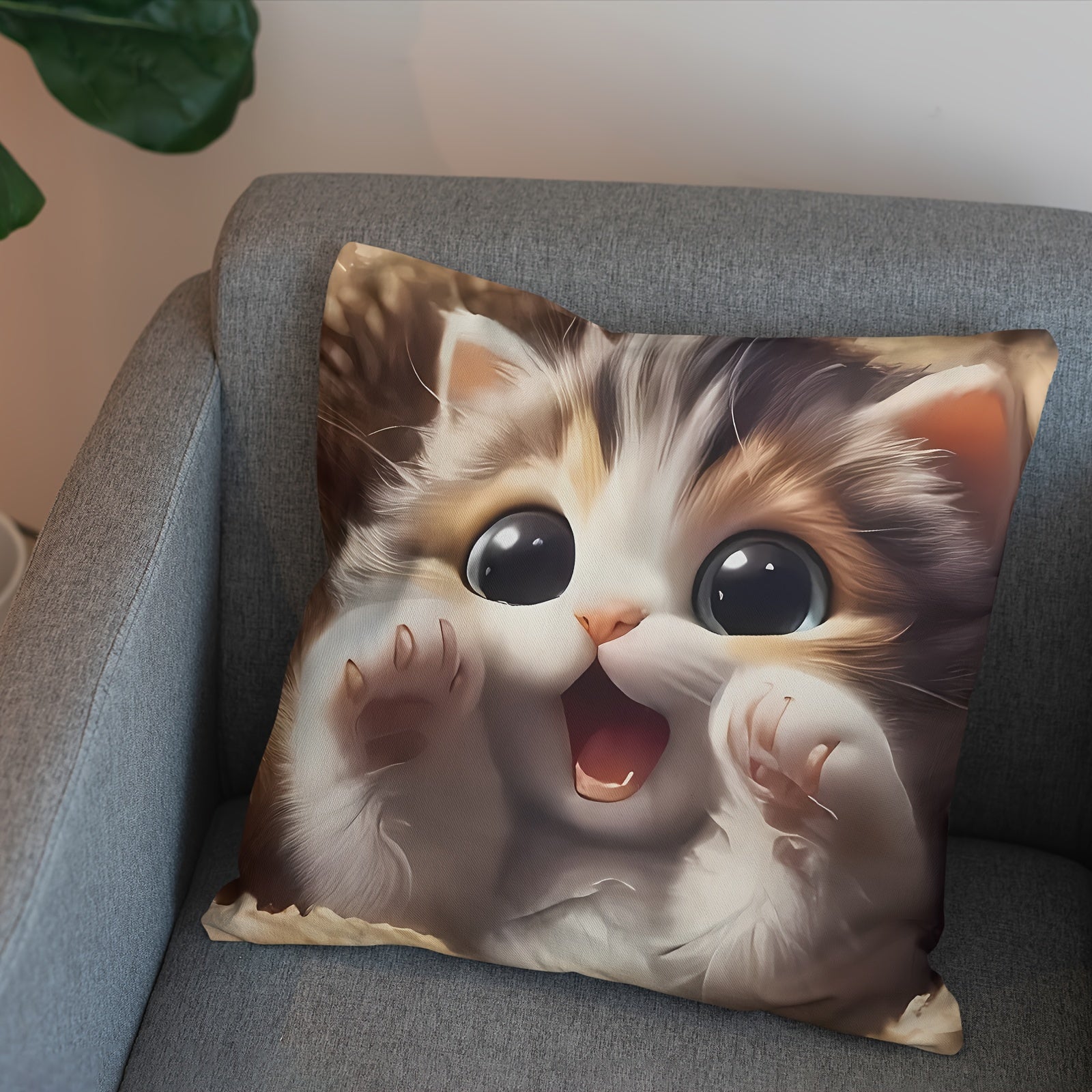 Big-Eyed Kitten Velvet Pillow Cover 45.72cm Decorative Machine Washable