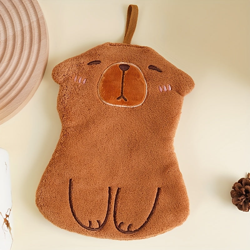 Cartoon Capybara Hand Towels Soft Quick-Drying Coral Fleece Kitchen Bathroom Hangable