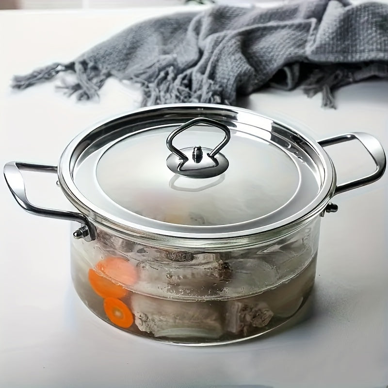 Large Capacity High-Boron Silicon Glass Soup Pot with Double Ears and Lid for Cooking