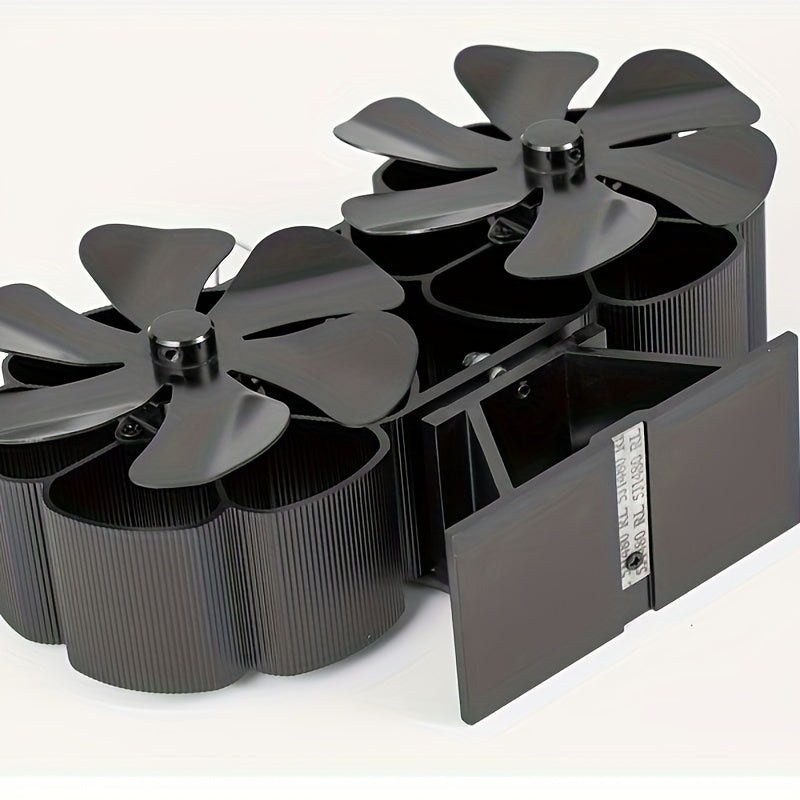 Dual-Head 12-Blade Wood Stove Fan Non-Electric Heat-Powered with Thermometer
