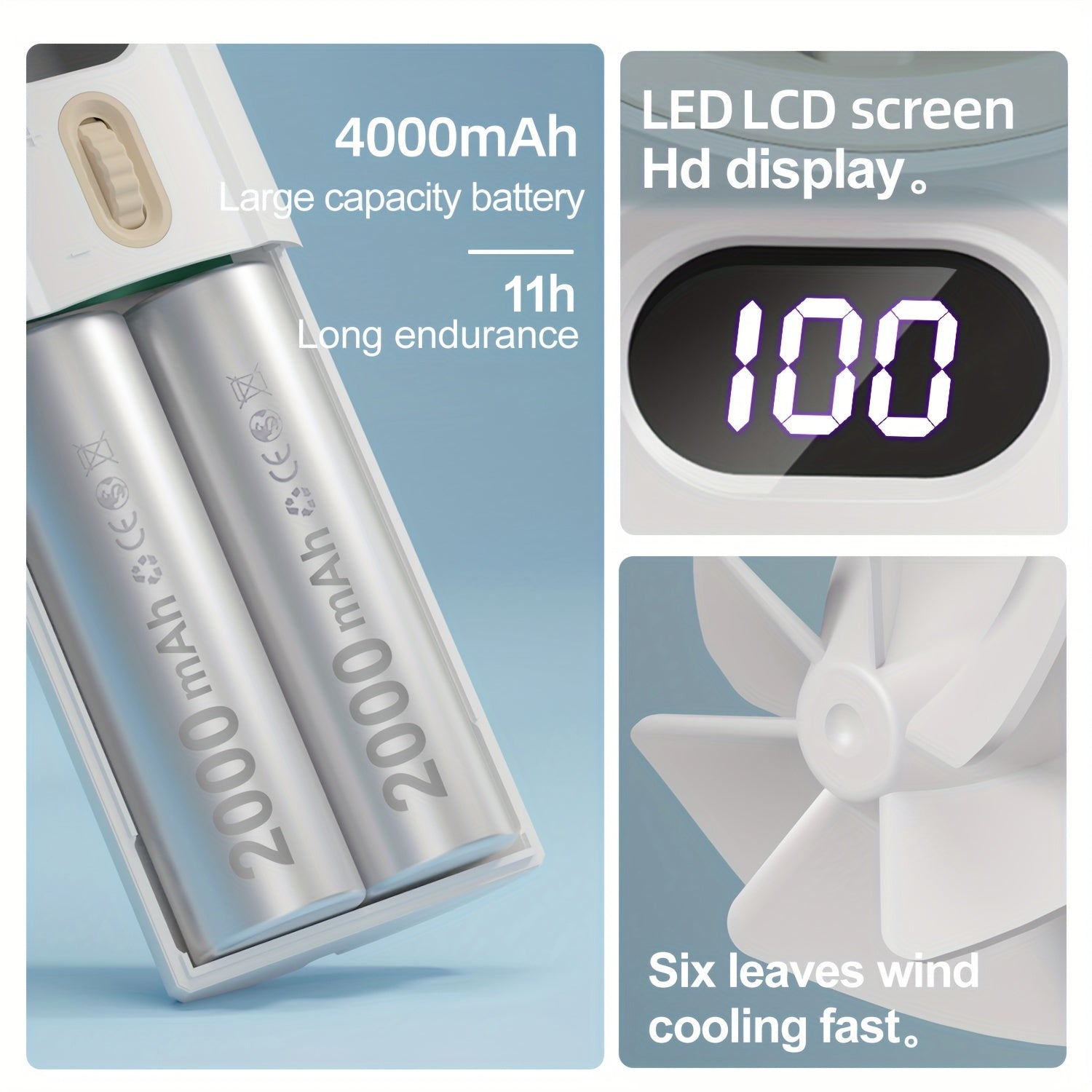 Ventilador de mano recargable por USB portátil mini ventilador con 100 ajustes de velocidad y pantalla LED