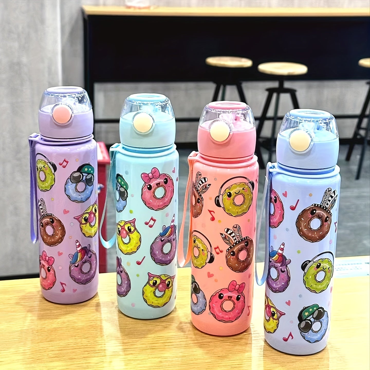 Cute Donut Design Water Bottle 700ml BPA-Free High-Temp Resistant Portable Leak-Proof Outdoor Use