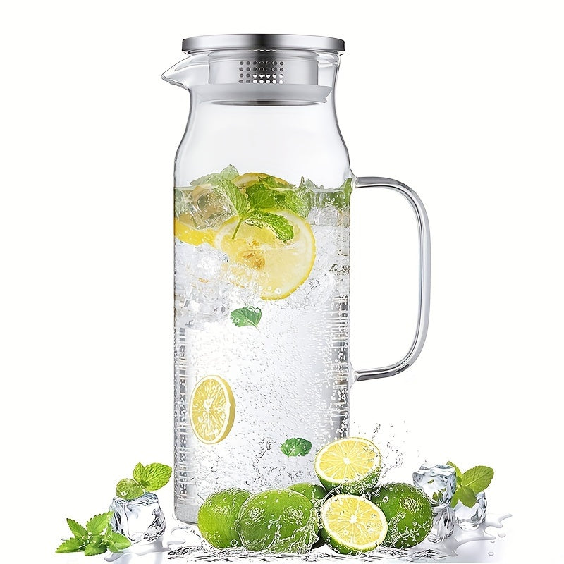 Large Glass Pitcher with Lid and Spout for Hot Cold Beverages 1.5L