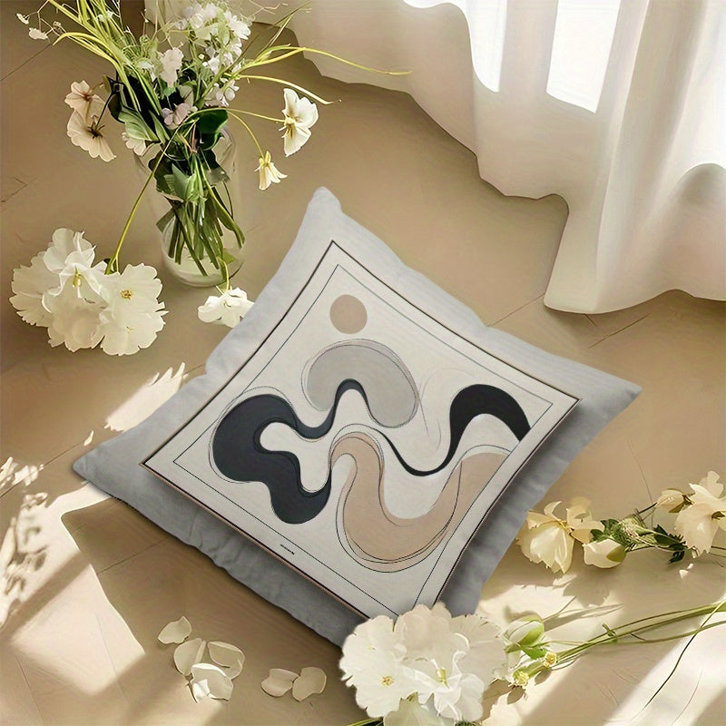 Polyester Throw Pillow Cover with Abstract Wave Design for Home Decor Sofa Bedroom