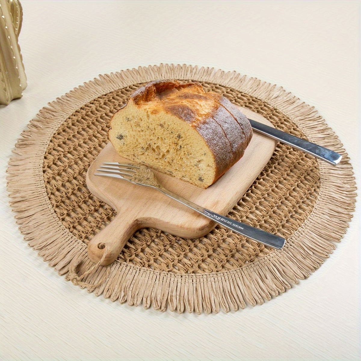 Individual de yute redondo con flecos, tapete rústico de granja para mesa, para comer en interiores y exteriores