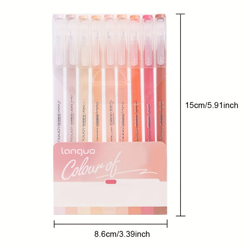 9pcs Morandi Retro Color Palette Handwriting Pens with Stackable Ink Refills