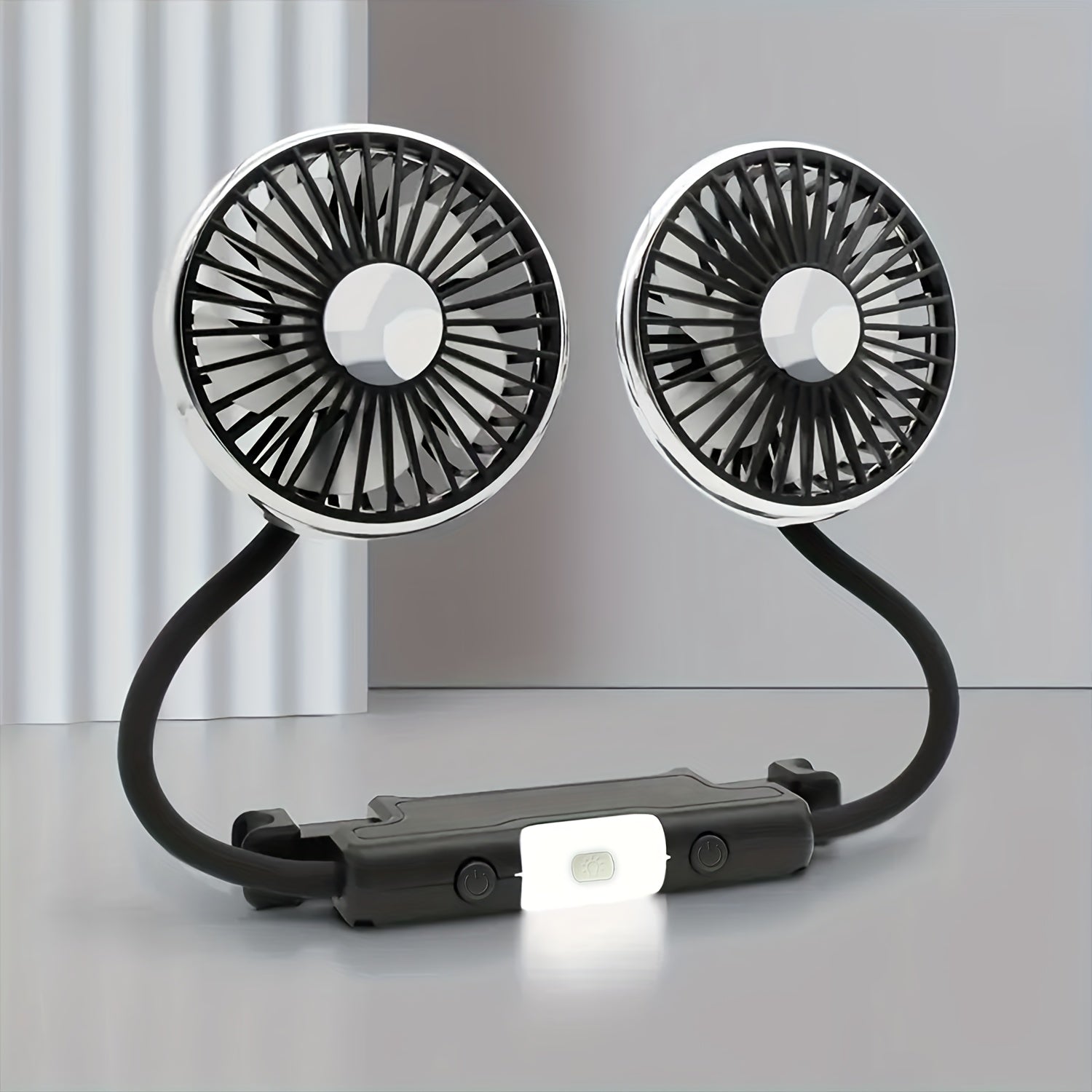 Adjustable Dual-Head Car Fan with Dual Motors, Strong Airflow, USB Powered