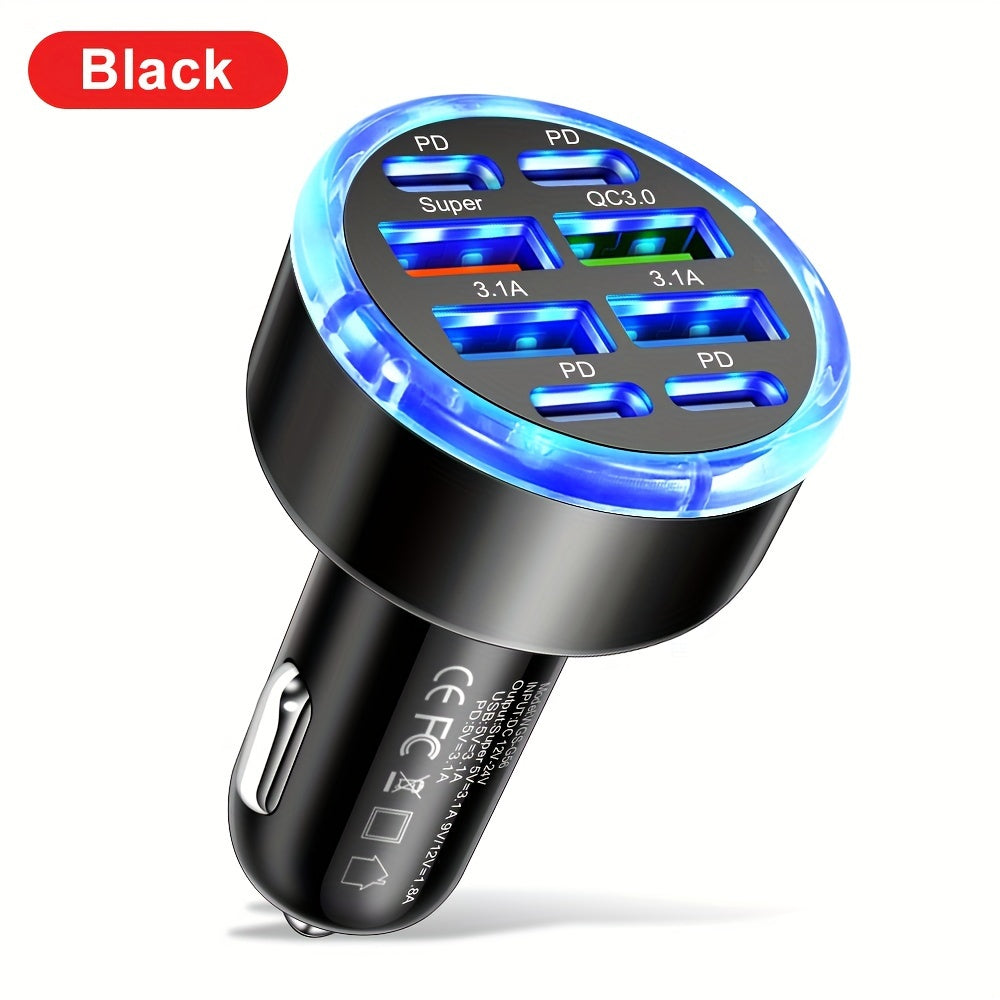 8-in-1 Fast Car Charger with USB Connectors for Phone and Tablet