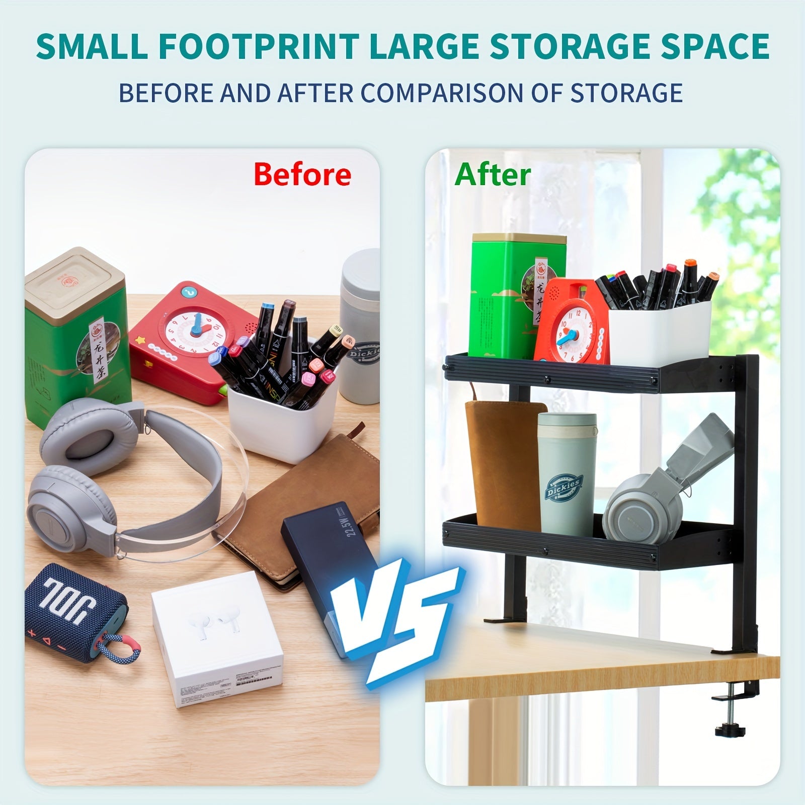 Clamp On Desk Organizer Shelf Metal 45.72cm Two-Tier Clamp-On Storage Shelf for Table Accessories