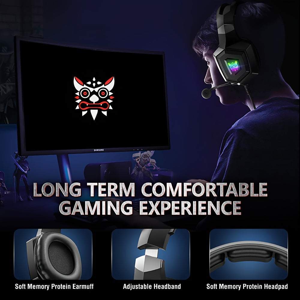 Wired Gaming Headphones with Noise-Canceling Microphone LED Lights 360° Rotating Ear Cups