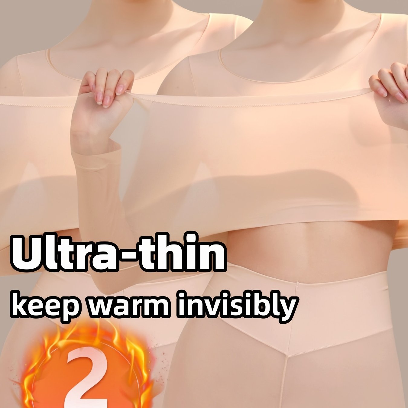 Women's Long Sleeve Thermal Top Set Ultra-Thin High Elastic Knit Base Layer Autumn Winter