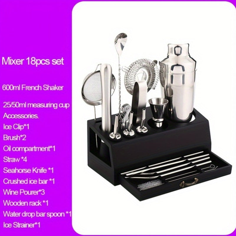 18-Piece Stainless Steel Barware Set with Cocktail Shaker, Jigger, Muddler