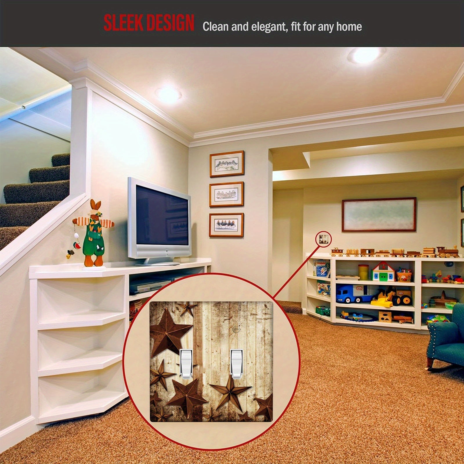 Декор для выключателя света в стиле фермерского дома с дизайном из бревенчатого дерева и звезд ферм для комнаты, кухни или ванной.