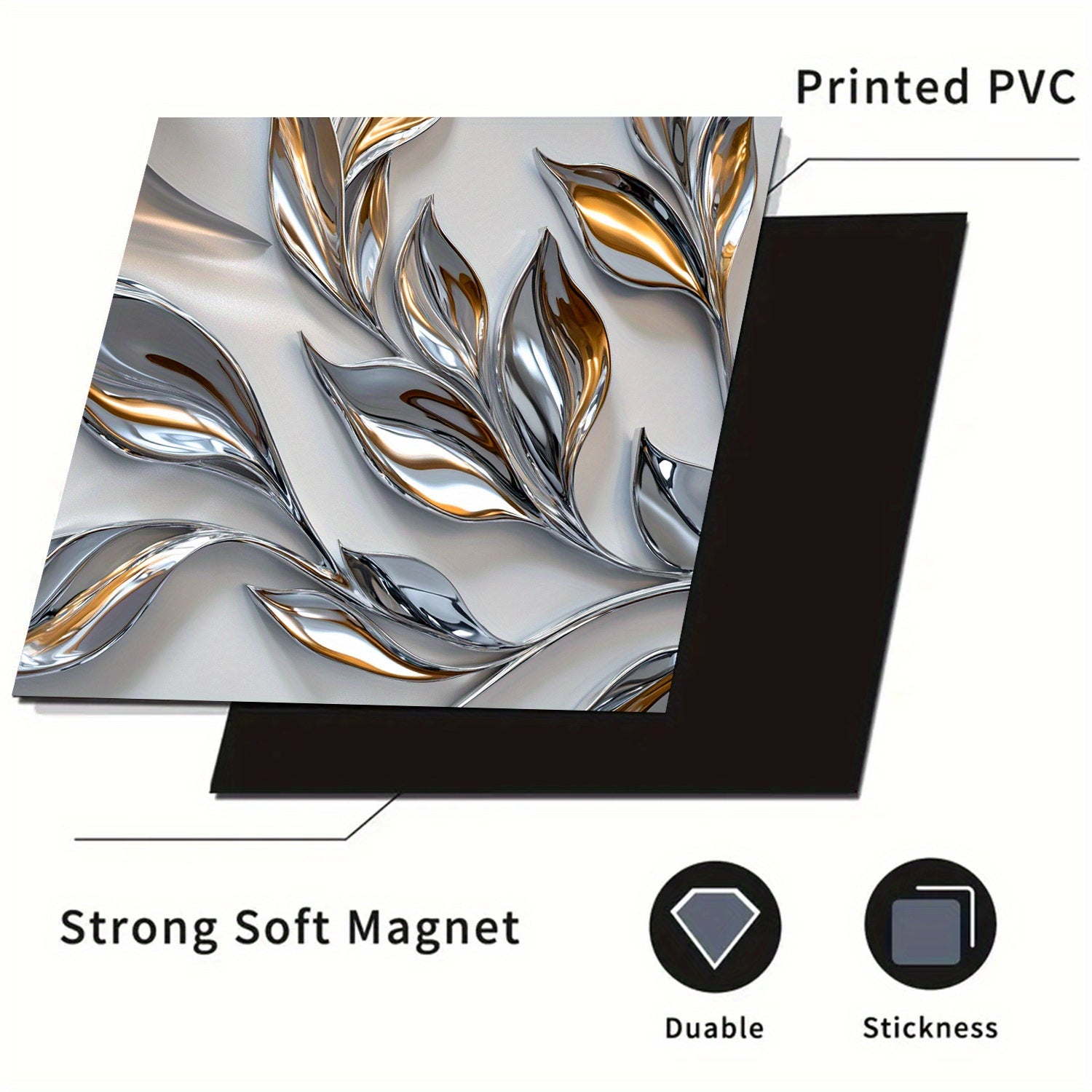 Cubierta de imán para lavavajillas con patrón de hoja de plata y oro, resistente al agua, a prueba de calor, decorativa de paneles metálicos