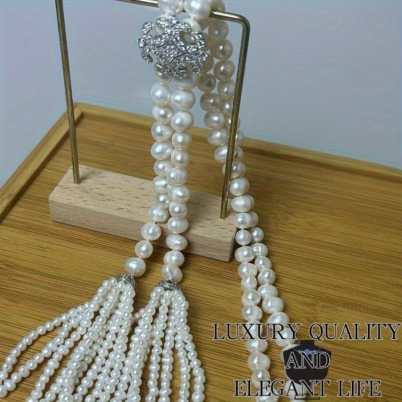 Women's Necklace with Double Tassel Pearls Long Chain for Fall and Thanksgiving Gifts