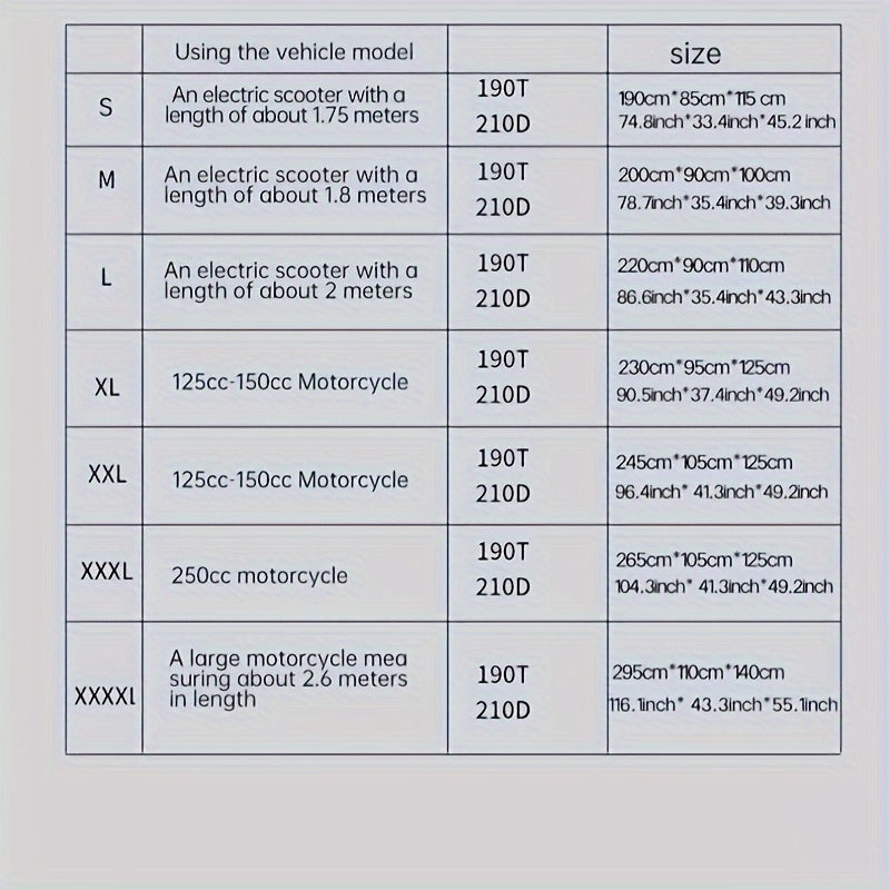 190T Polyester Taffeta Motorcycle Cover Sun Sand Dust Resistant for Bikes and Bicycles