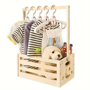 Wooden Storage Organizer for Nursery Unfinished Rectangular Crate with Handle