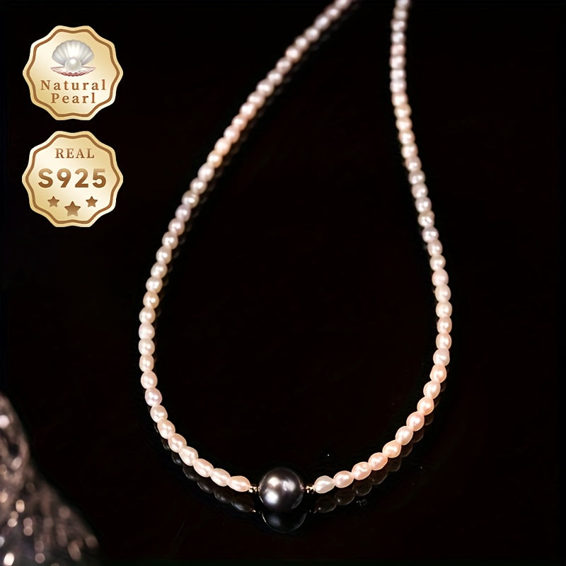 Pearl Necklace for Women Freshwater and Tahitian Pearls Sterling Silver Adjustable Gift