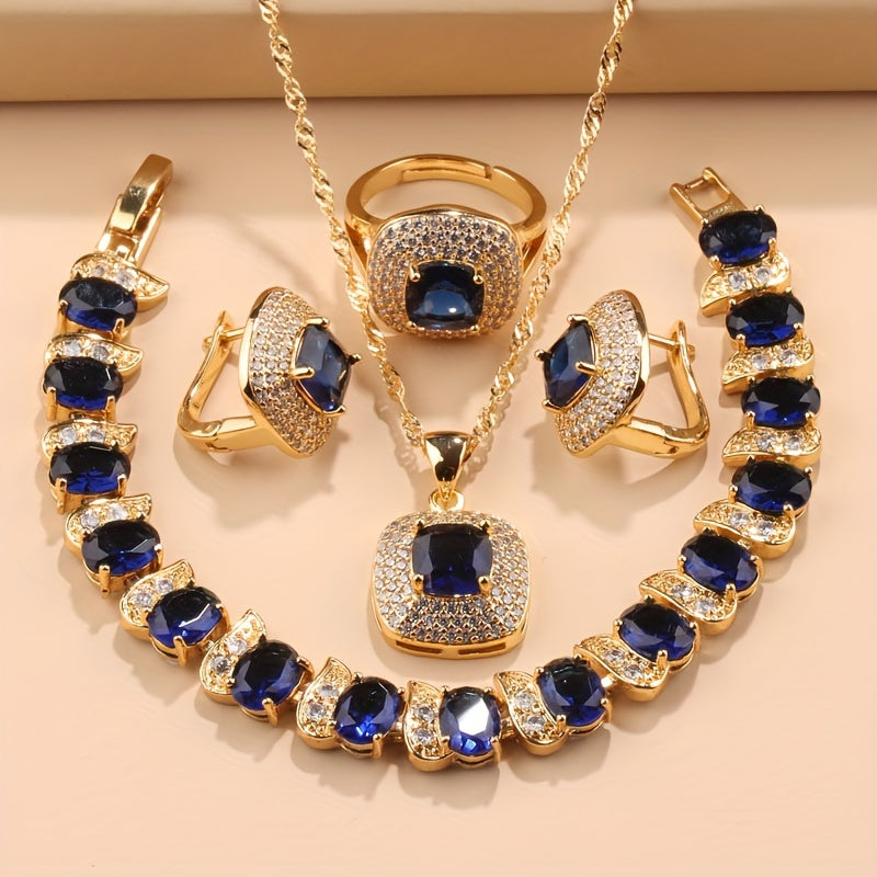 Women’s Jewelry Set with Square Earrings Rings Necklace Bracelets for Weddings and Parties