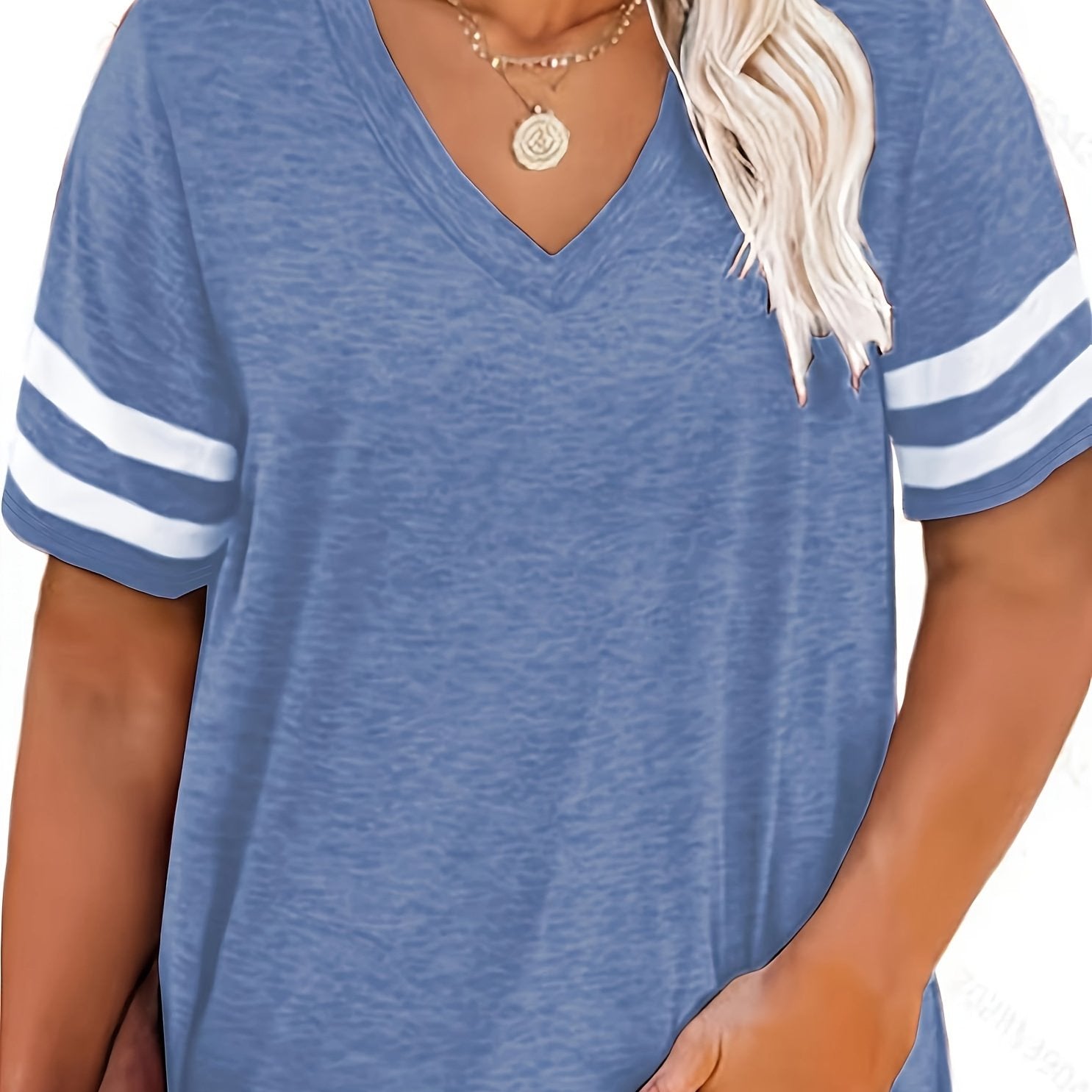 Plus Size Women's V-Neck Short Sleeve T-Shirt Lightweight Stretchy Summer Tee