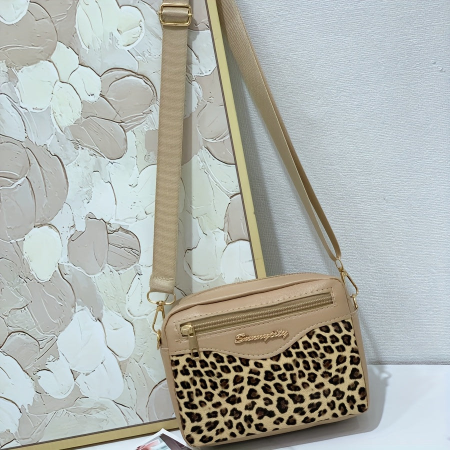 Bolso bandolera de leopardo para mujer, pequeño, de PU negro, casual, con bolsillo para teléfono y monedero