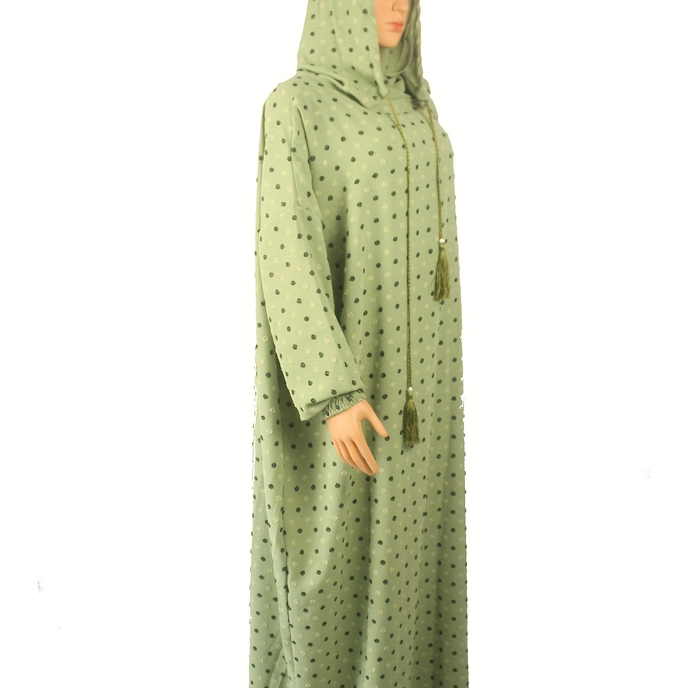 Plus Size Middle Eastern Abaya Turkish Kaftan Dress Hooded Puffed Sleeves Adjustable Waist