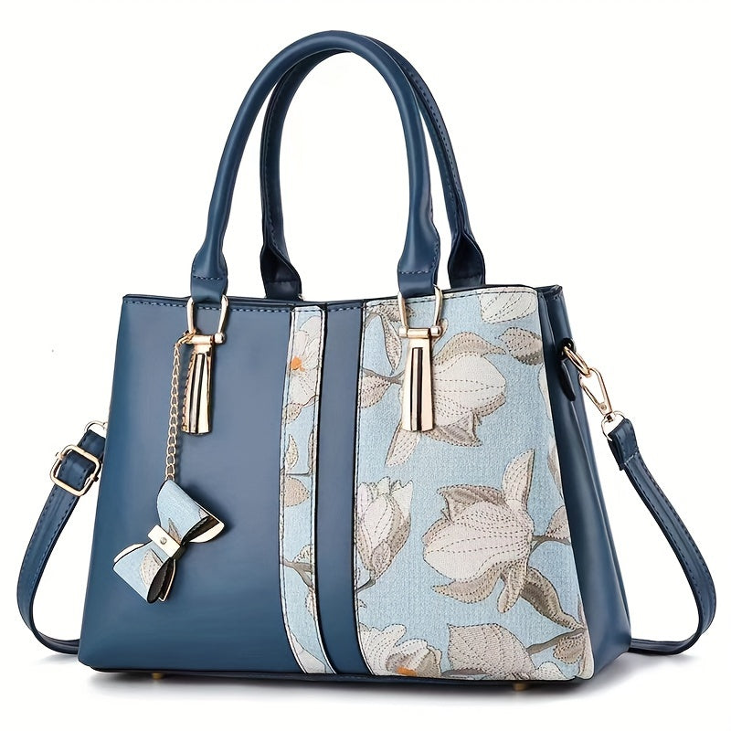 Floral Print PU Handbag with Spacious Crossbody and Zipper Closure