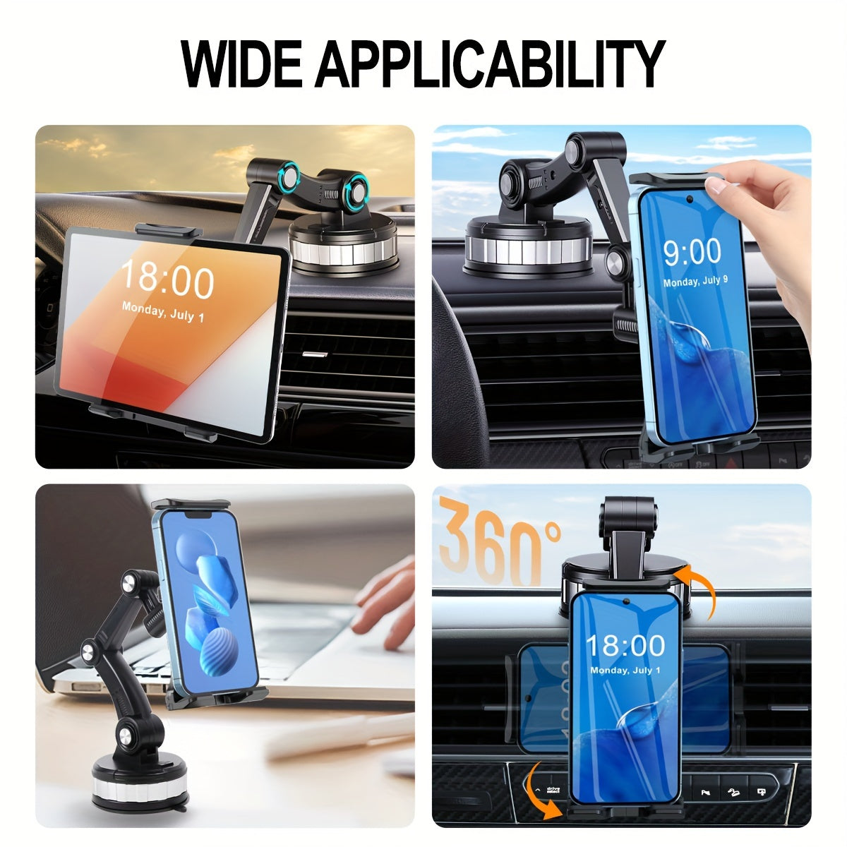 Car Suction Cup Tablet Holder Phone Mount for Car Adjustable Arm Compatible with 10-33cm Devices