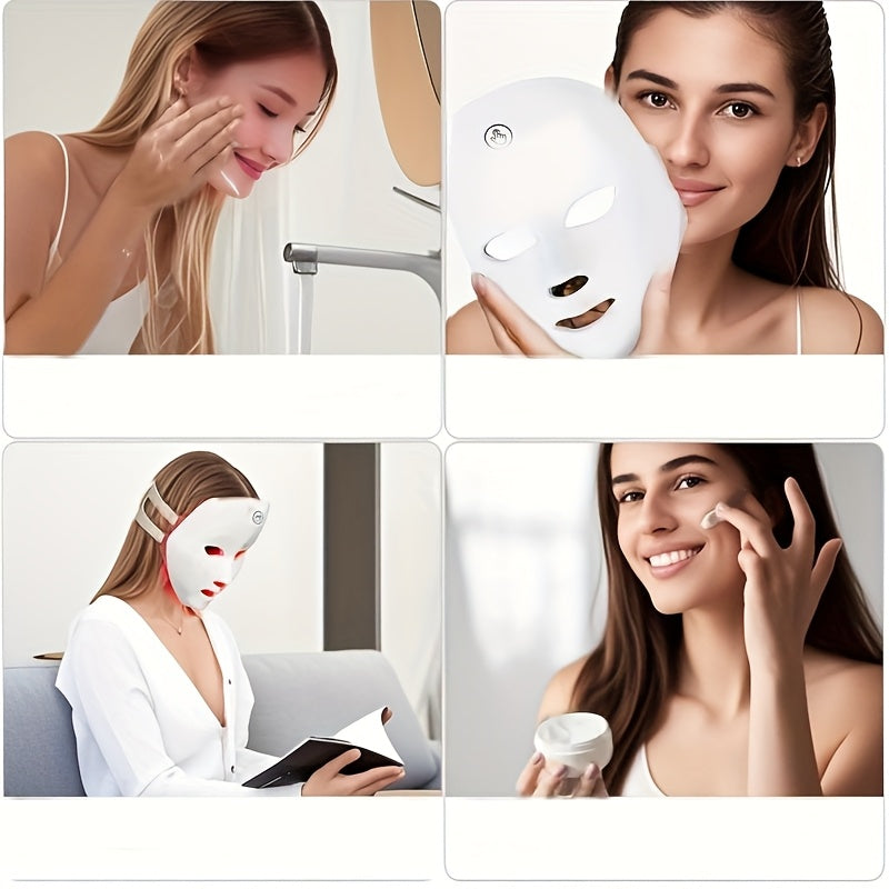 Wireless LED Facial Mask with 7 Colors USB Rechargeable One-Touch Control for Skincare