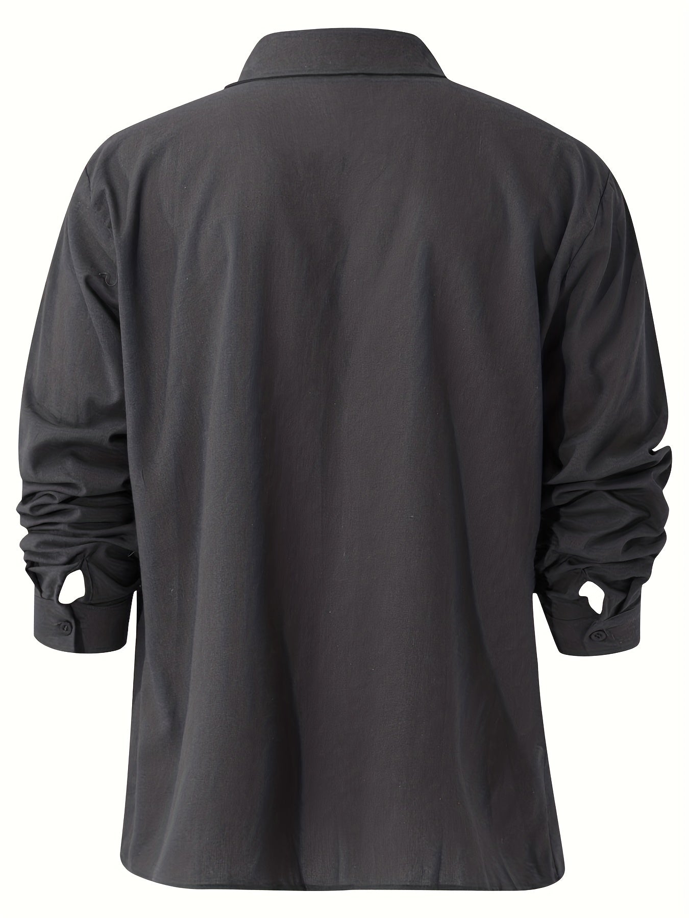 Men's Casual V-Neck Long Sleeve Button Shirt 100 Polyester All-Season Regular Fit