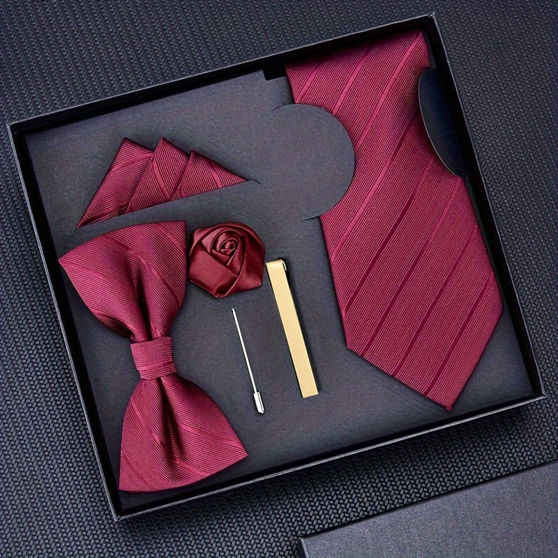 Men's Gift Set Tie Pocket Square Cufflinks Tie Clip Lapel Pin Polyester Woven Gift Box
