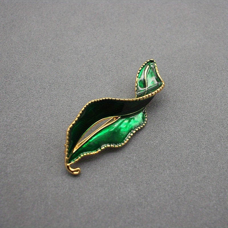 Green Leaf Enamel Brooch Pin Botanical Flower Jewelry Unisex Corsage