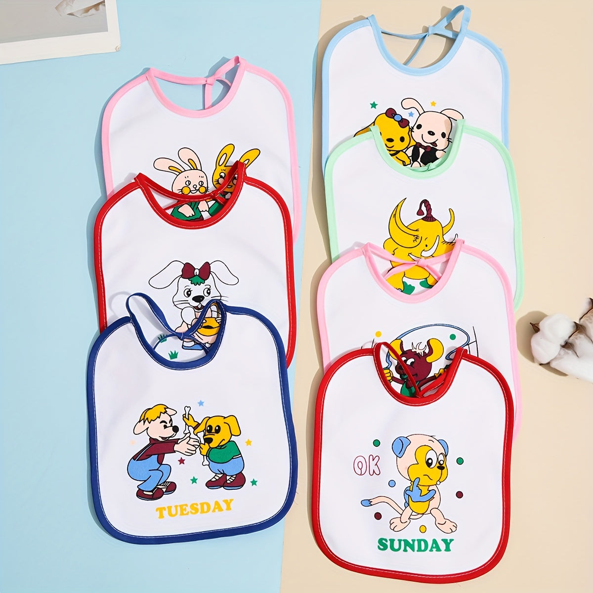 Set of 7 Weekly-Themed Waterproof Baby Bibs with Gentle Fabric and Fun Designs