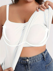 Plus-Size Women's Breathable Adjustable Strap Vest with Built-in Bra Pad