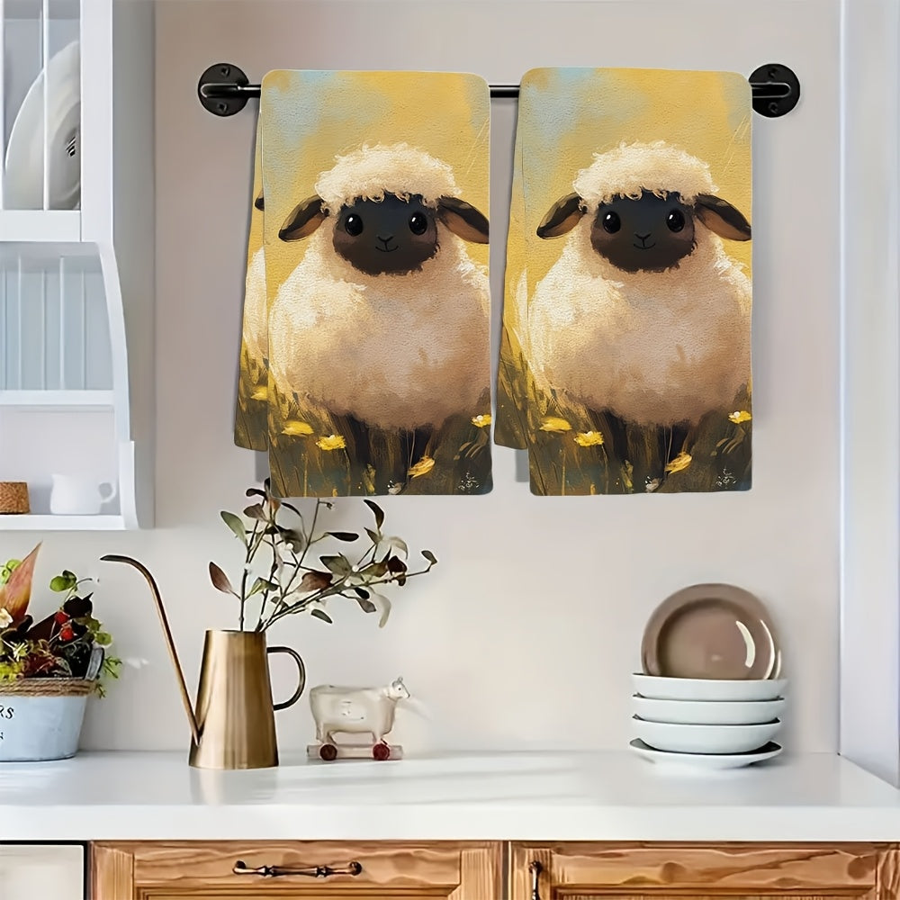 2 ta Jozibali Qo'y Oshxona Sochiqlari - Ultra Yumshoq, Juda Singdiruvchi Polyester Materialdan Yasalgan, Tozalash Oson, Har Bir Sochiqning O'lchami 40.64x60.96 sm - Oshxona Dekoriga Bayramona Tush Berish Uchun Ideal va Kundalik Foydalanish Uchun Mos