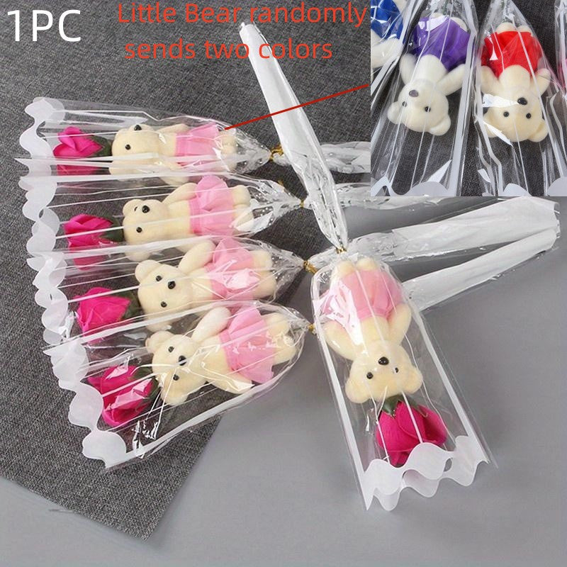 Sun'iy gul kompozitsiyasi, Valentin kuni sovg‘asi, ayiq bilan gulchambar, to‘y yoki uy bezatish uchun