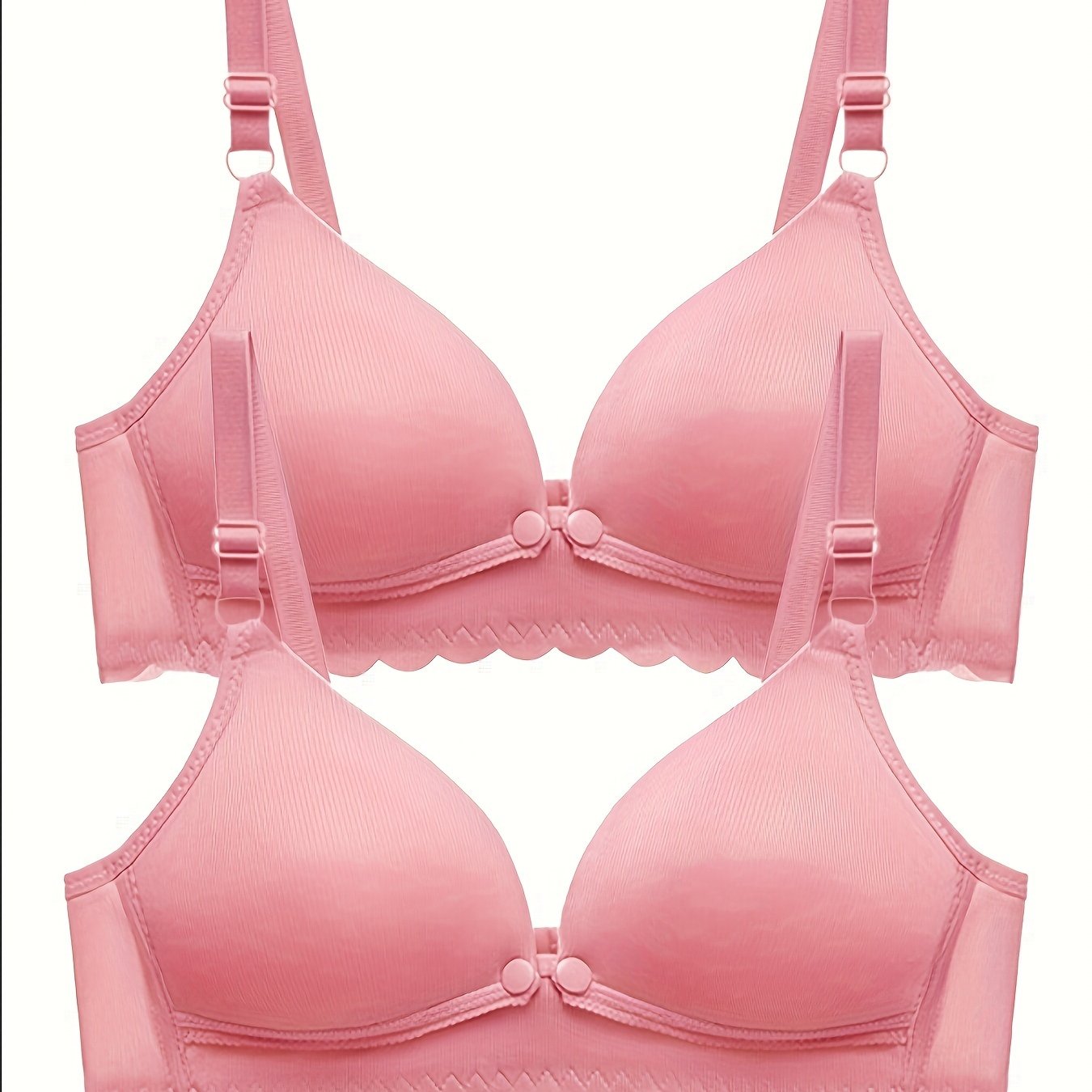 Women’s Maternity Nursing Bras 2 Pack Light Pink Beige Front Closure Ruffle Supportive