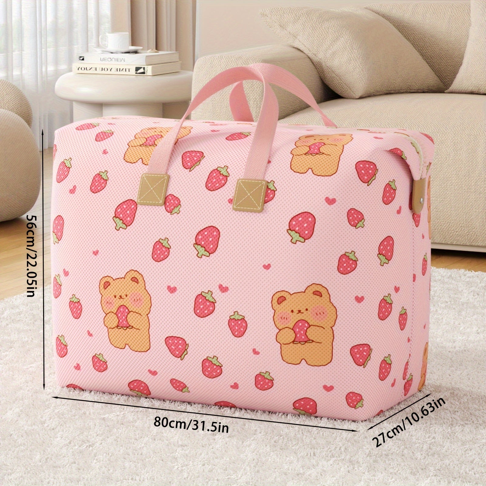 Large Pink Bear Storage Bag Non-Woven Organizer for Home Essentials Space-Saving