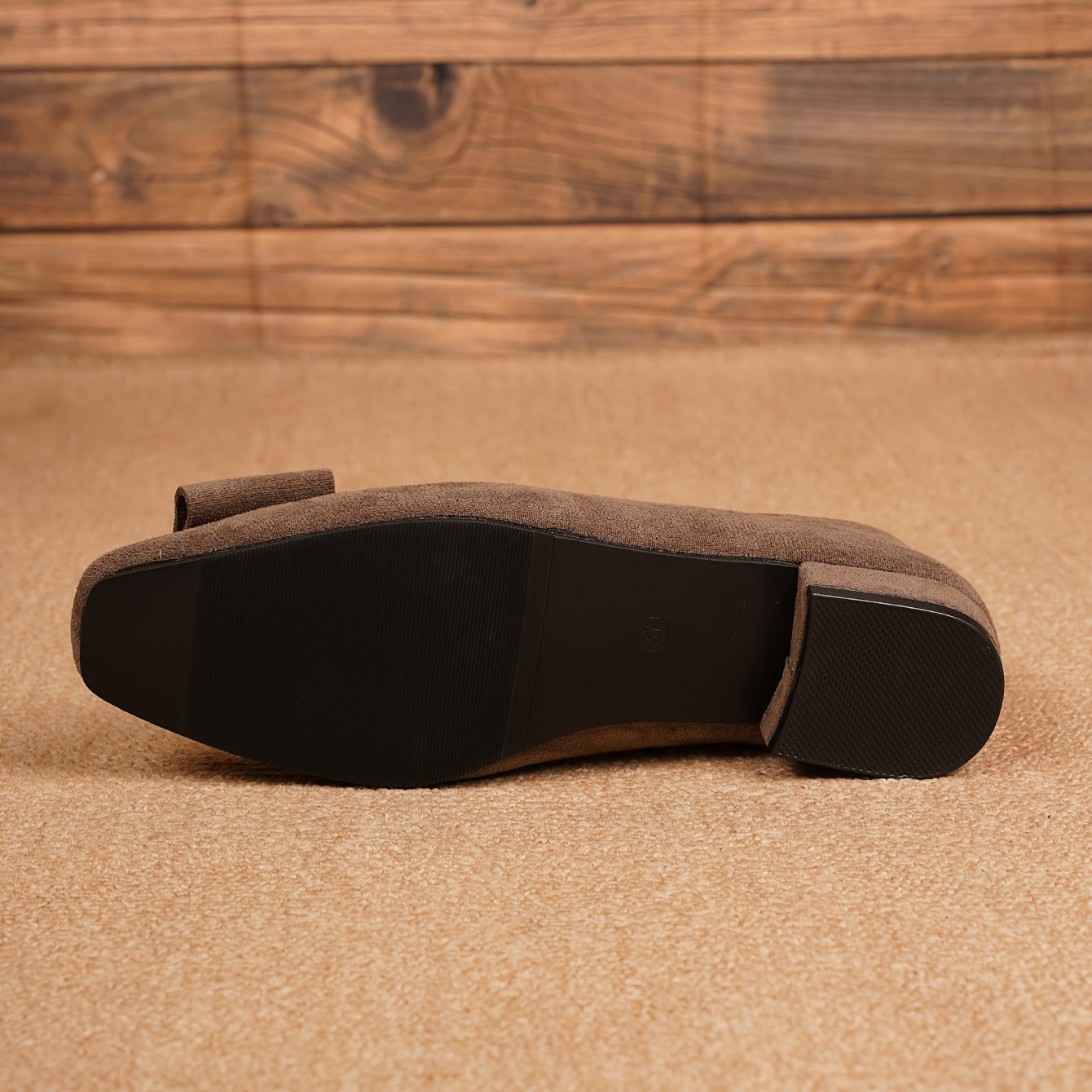 Women's Flat Shoes Brown Geometric Square Toe Slip-On Ballets Comfortable Daily Wear