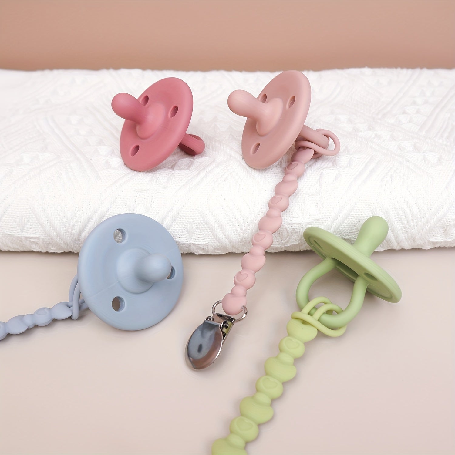 Baby Silicone Pacifiers Bundle of 2 with Pacifier Chains Food Grade Safe for Newborns