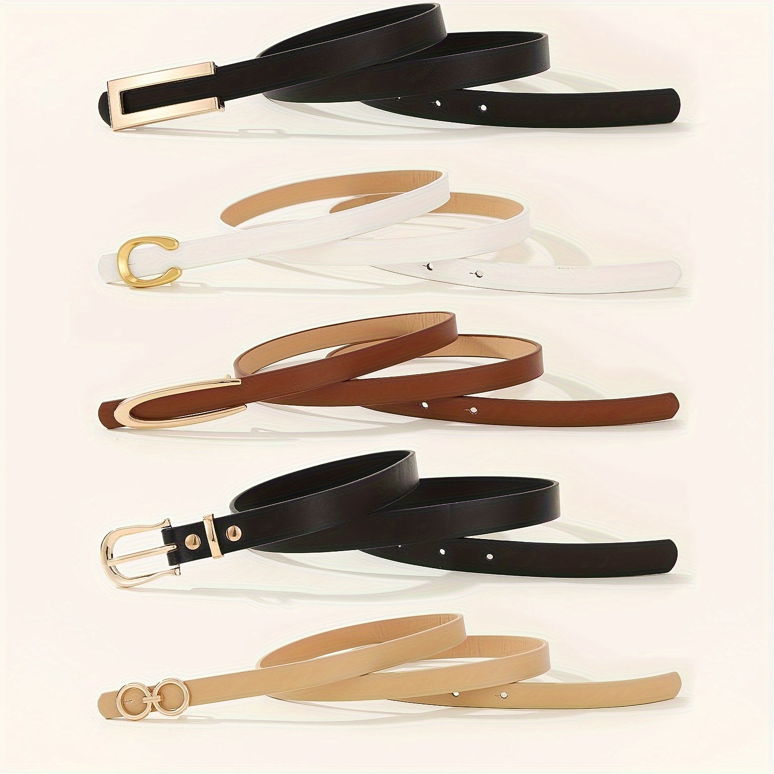 Набор из 5 женских ремней из искусственной кожи с металлическими пряжками для пляжа, вечеринки и выходных