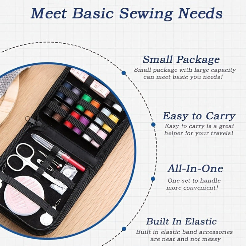 Чёрный дорожный швейный набор с иглами, ножницами и аксессуарами, компактный, портативный