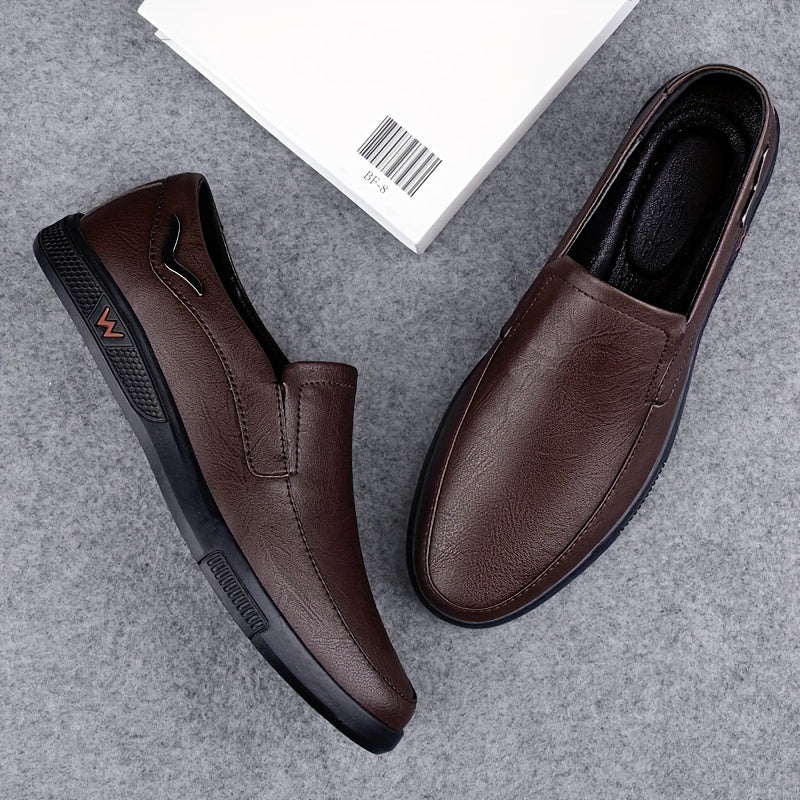 Mocasines slip-on para hombre de color sólido con parte superior de PU y suela de goma antideslizante, casual para todas las estaciones